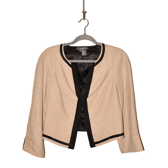 PER SE $398 Carlisle Silk Lined Cropped‎ Linen Jacket Stone Khaki Size 8 - Picture 1 of 4